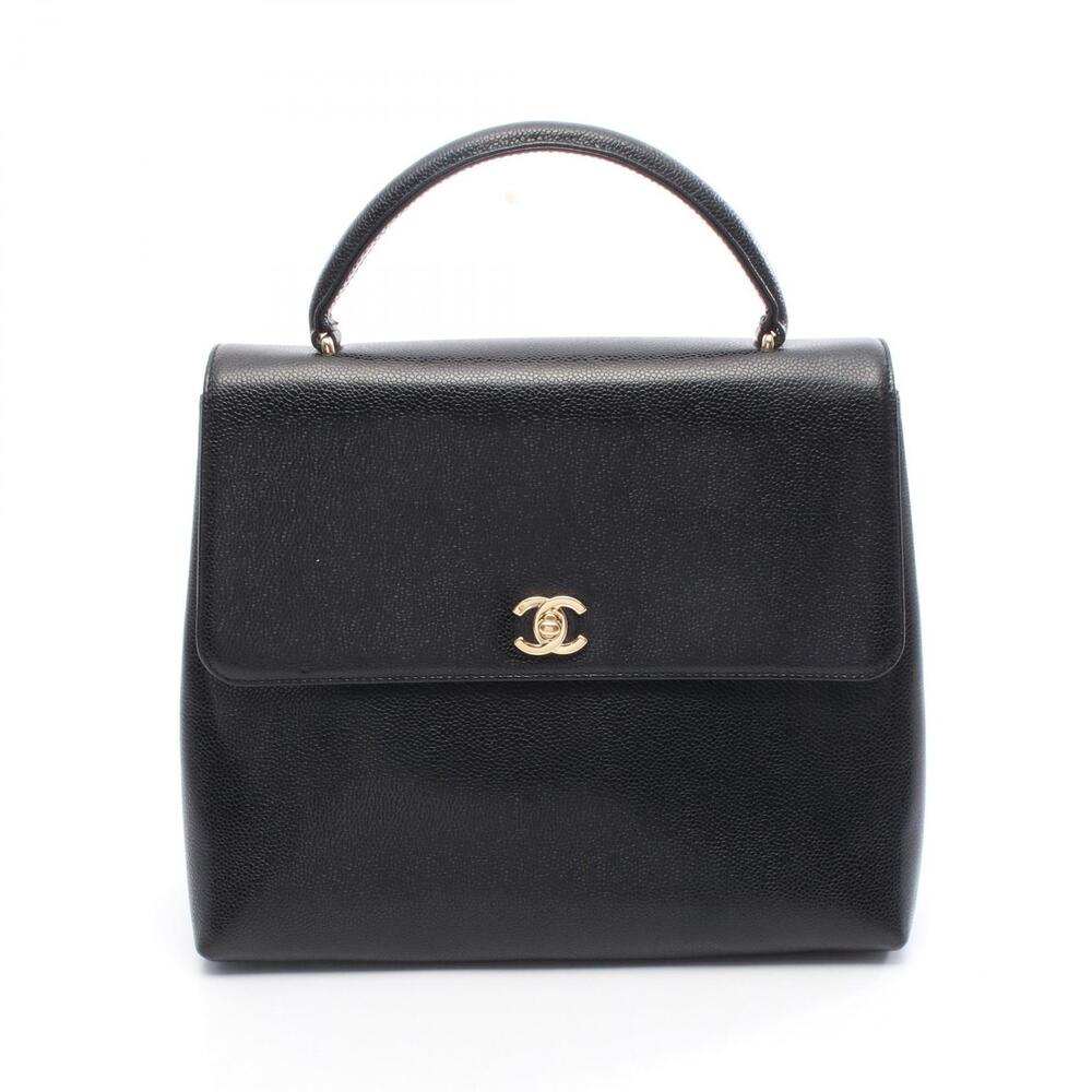 Chanel Coco Mark Top Handle Handbag Leather Calfskin Cowhide Black